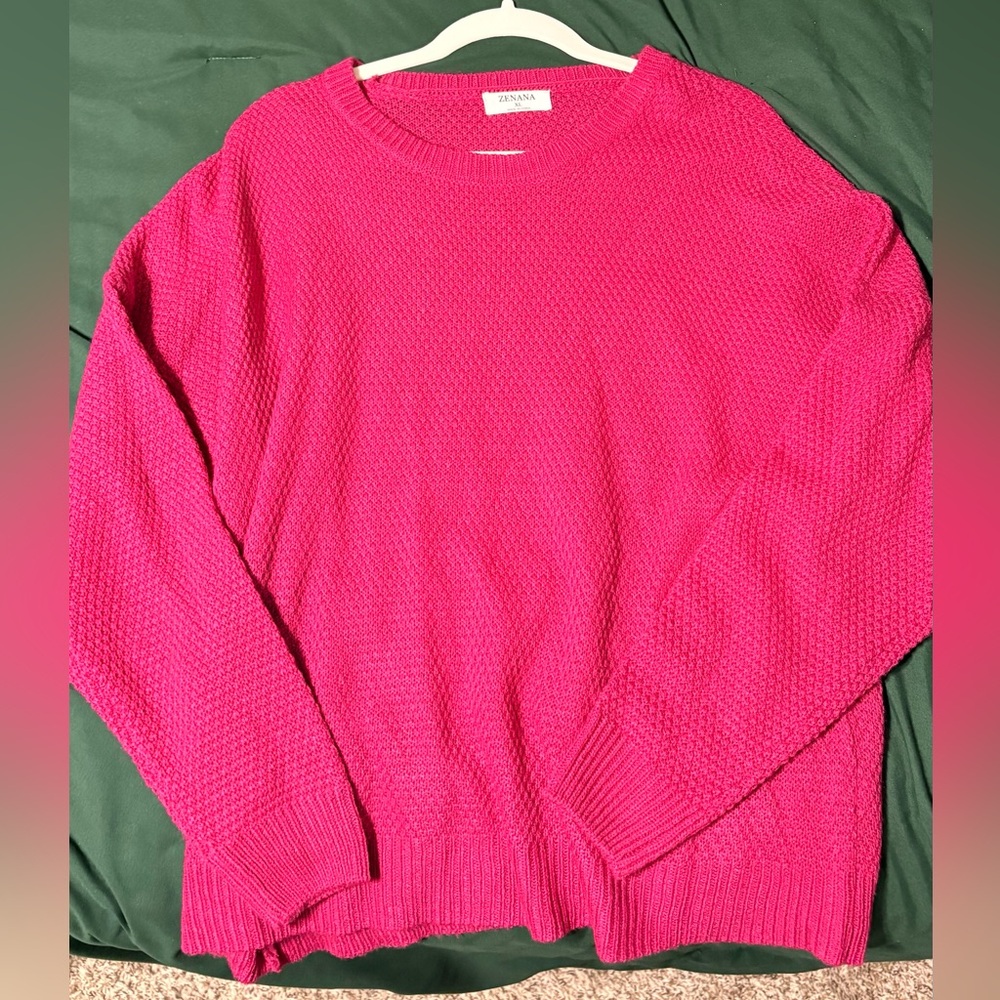 Zenana Outfitters Bright Pink Crewneck Sweater